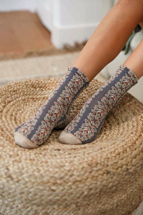 Embroidered Flower Pattern Socks - Brand My Case