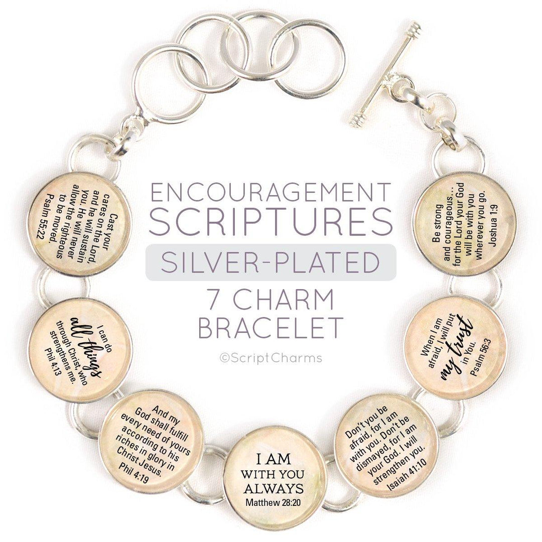 Encouragement Scriptures - Silver-Plated Bible Verse Charm Bracelet - Brand My Case