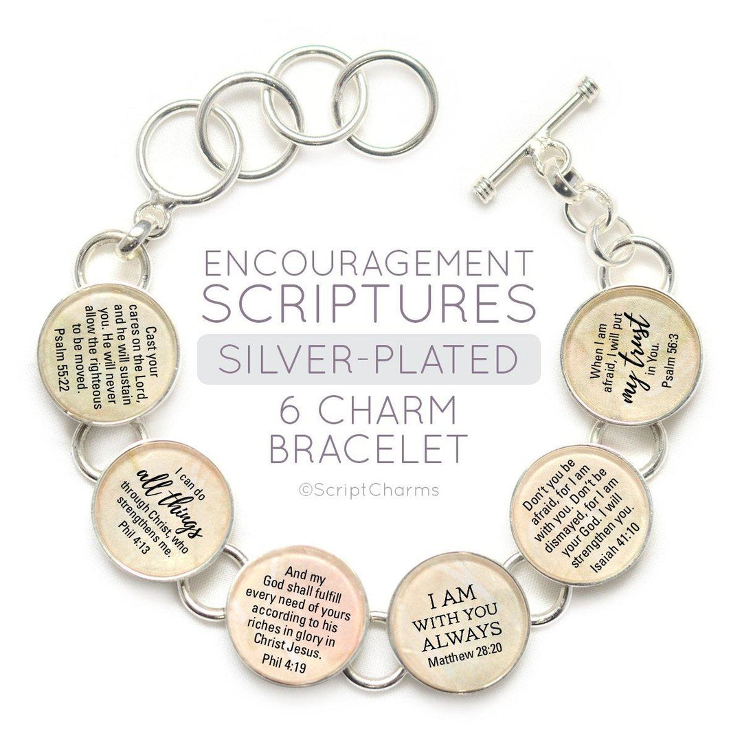 Encouragement Scriptures - Silver-Plated Bible Verse Charm Bracelet - Brand My Case