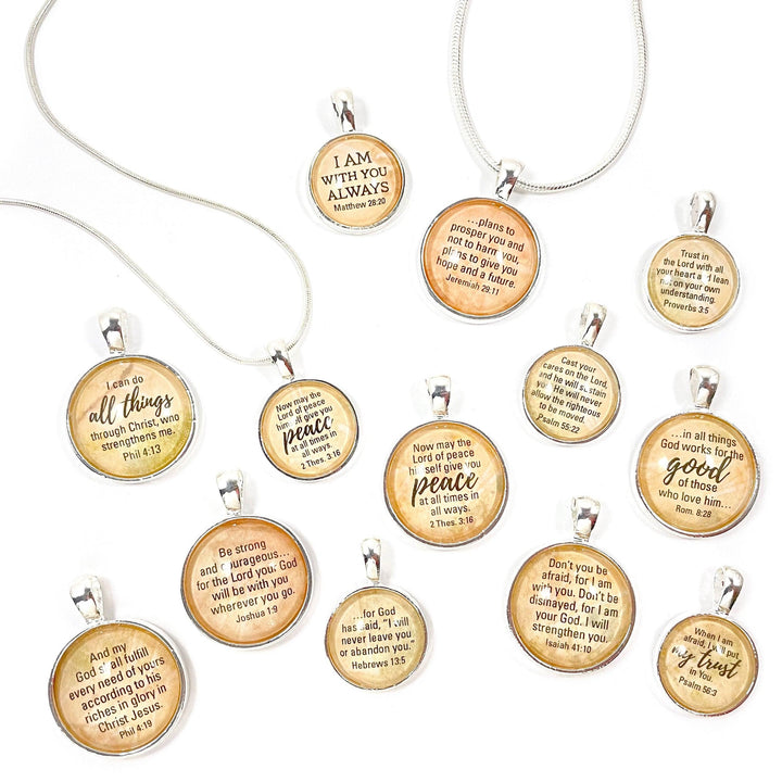Encouraging Scriptures Pendant Necklace - Silver-Plated Christian - Brand My Case
