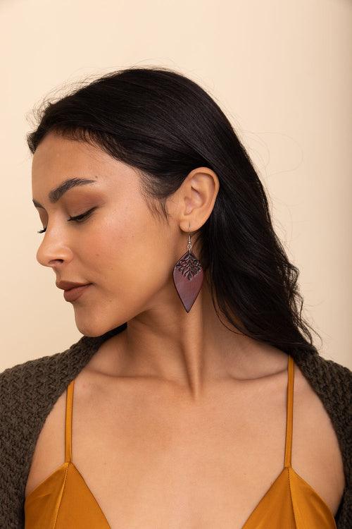 Engraved Leaf Leather Earrings - Brand My Case