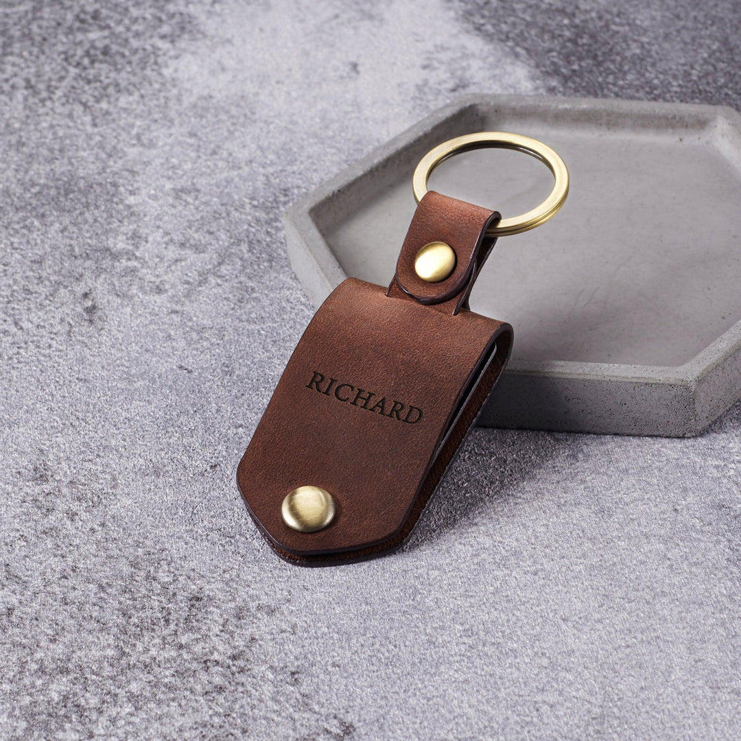 Engraved Leather Keychain For Men, Personalized Alumium Keychain Gifts - Brand My Case