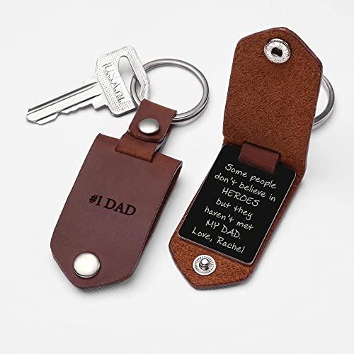 Engraved Leather Keychain For Men, Personalized Alumium Keychain Gifts - Brand My Case