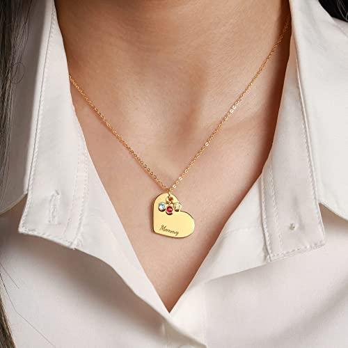 Family Birthstone Necklace, Grandma Gift Birthstone, Heart Necklace - Brand My Case