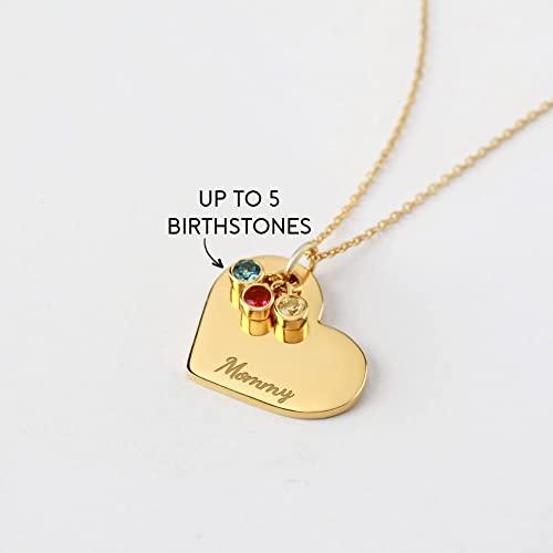 Family Birthstone Necklace, Grandma Gift Birthstone, Heart Necklace - Brand My Case