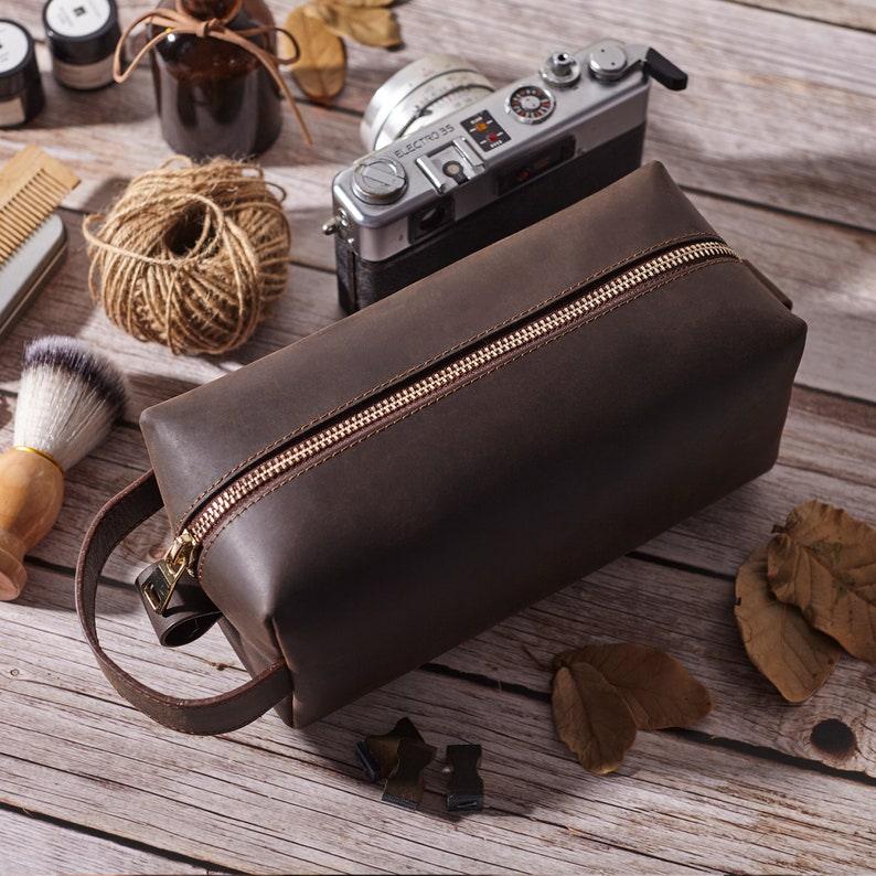 Father Of The Bride Gift, Leather Dopp Kit, Mens Toiletry Bag - Brand My Case