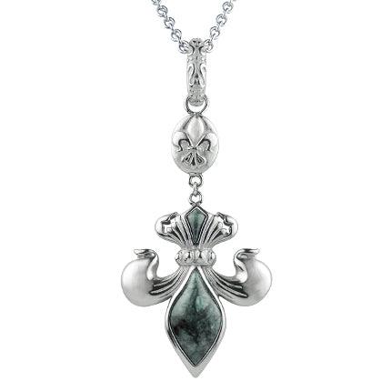 Fleur-de-Lis - Green Marble Lily Necklace - Brand My Case