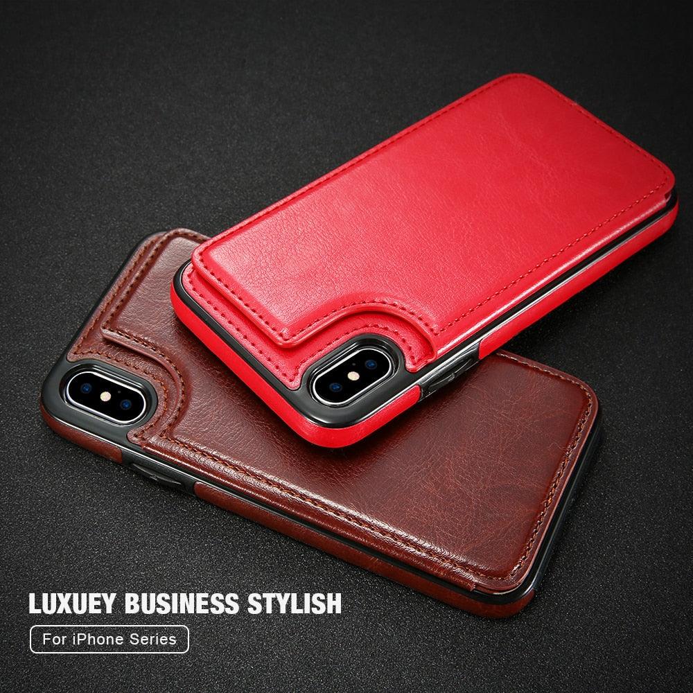 Flip PU Leather Case For iPhone X 7 8 6 - Brand My Case