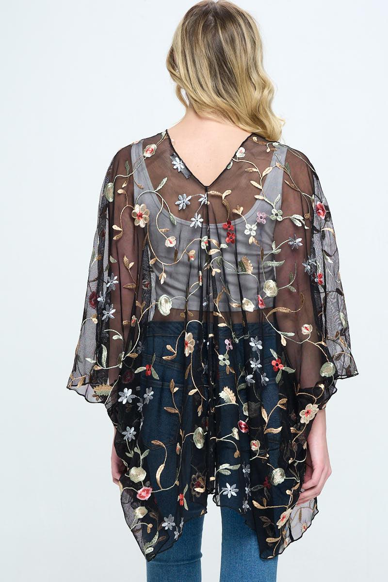 Floral embroidered mesh oversized kimono - Brand My Case