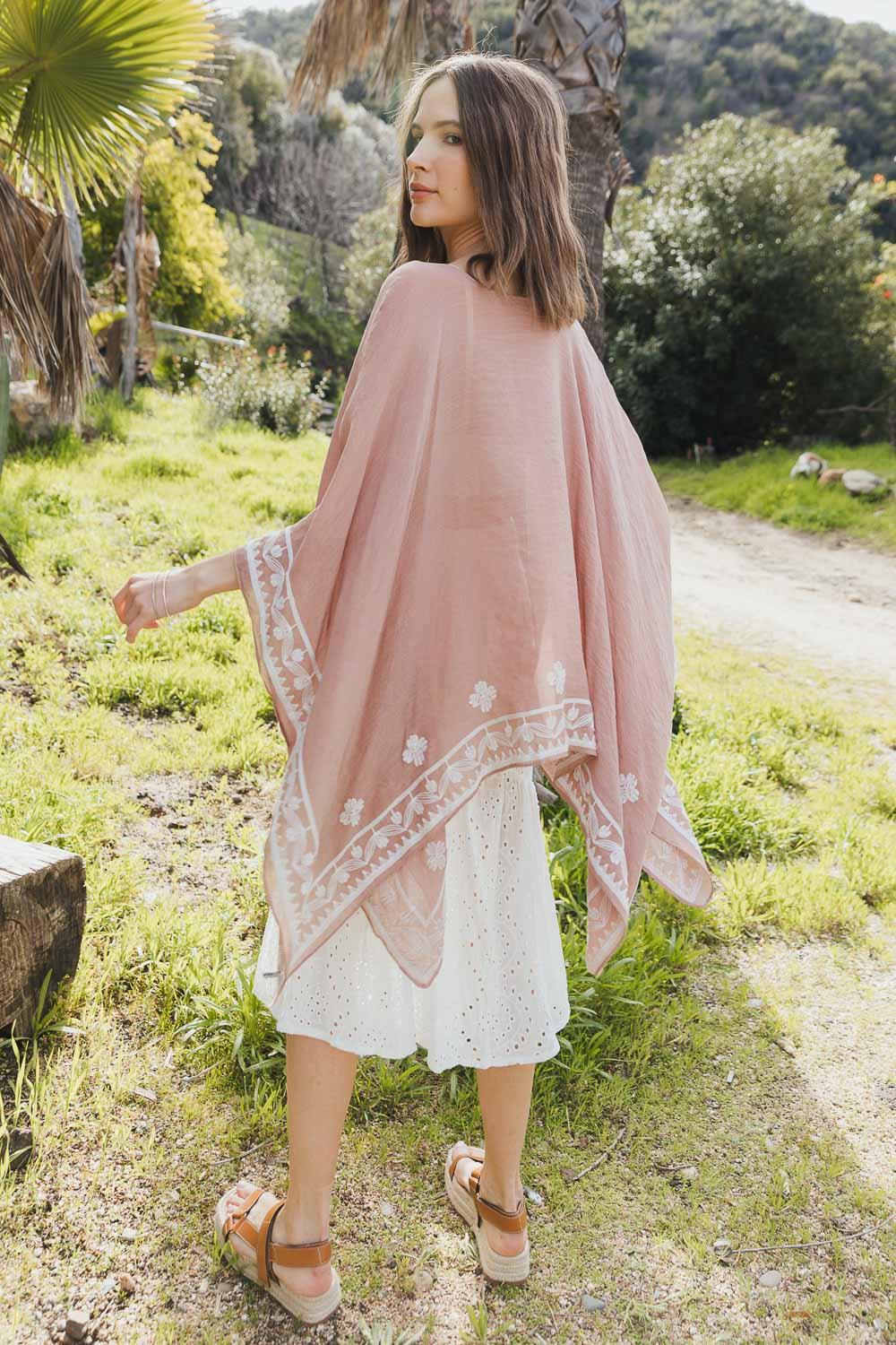 Floral Embroidered Sleeves Kimono - Brand My Case