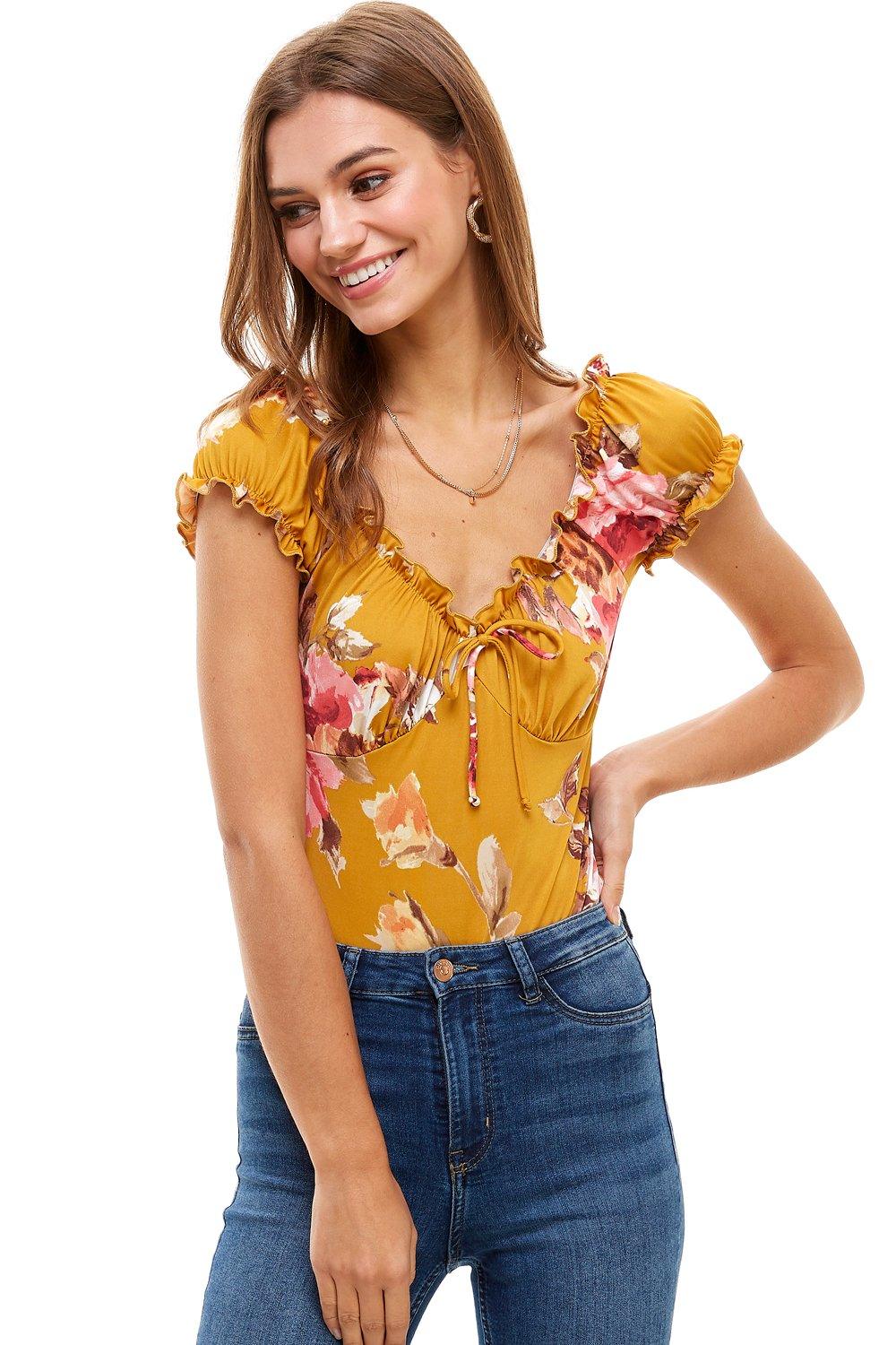 Floral Printed Peasant Style Bodysuit - Brand My Case