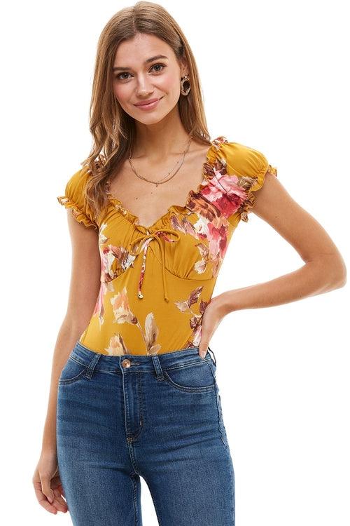Floral Printed Peasant Style Bodysuit - Brand My Case