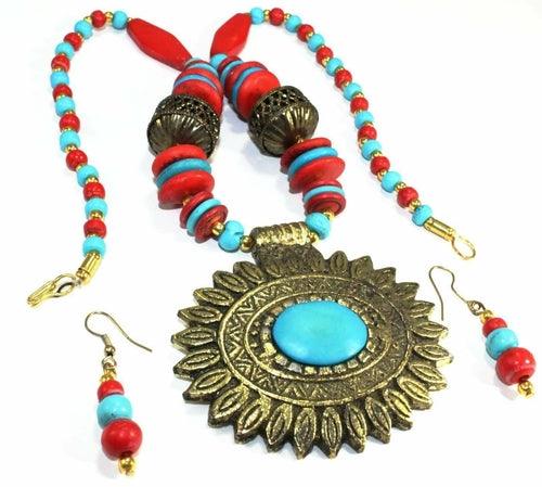Flower Medallion Boho Necklace & Earrings Set - Brand My Case