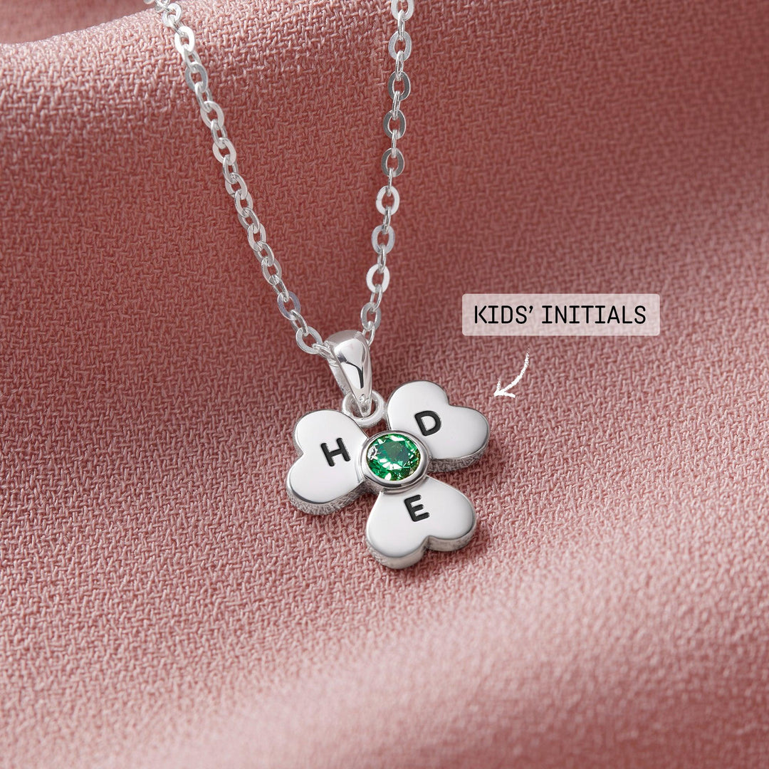 Four Leaf Clover Necklace, Kids Initials Necklace, Mother Necklace - Brand My Case
