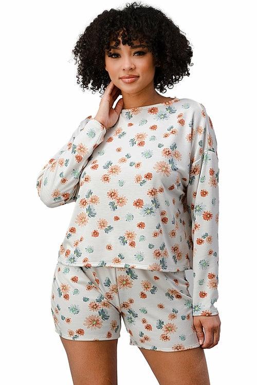 French Terry Daisy Floral Short PJ Pajama Set - Brand My Case