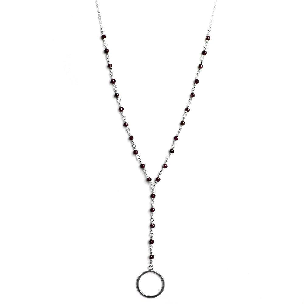 Garnet Chain Drop Circle Pendant Sterling Silver Necklace - Brand My Case