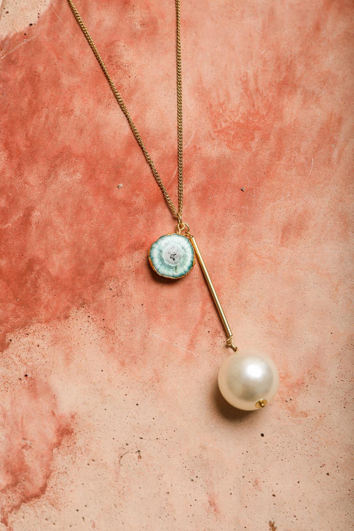 Gem and Pearl Pendant Necklace - Brand My Case