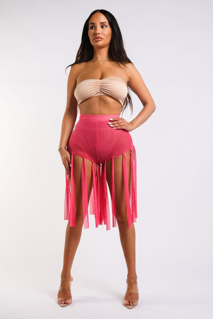 Get Party-Ready with These Fringed Mesh Sexy Shorts PINK - Brand My Case