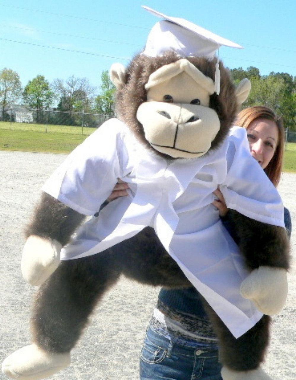 Giant Stuffed Monkey Gorilla 40-inches Tall wearing White Graduation - Brand My Case