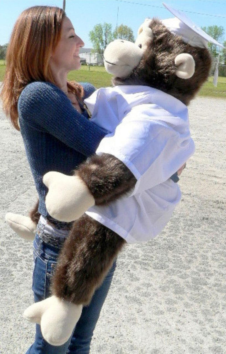 Giant Stuffed Monkey Gorilla 40-inches Tall wearing White Graduation - Brand My Case