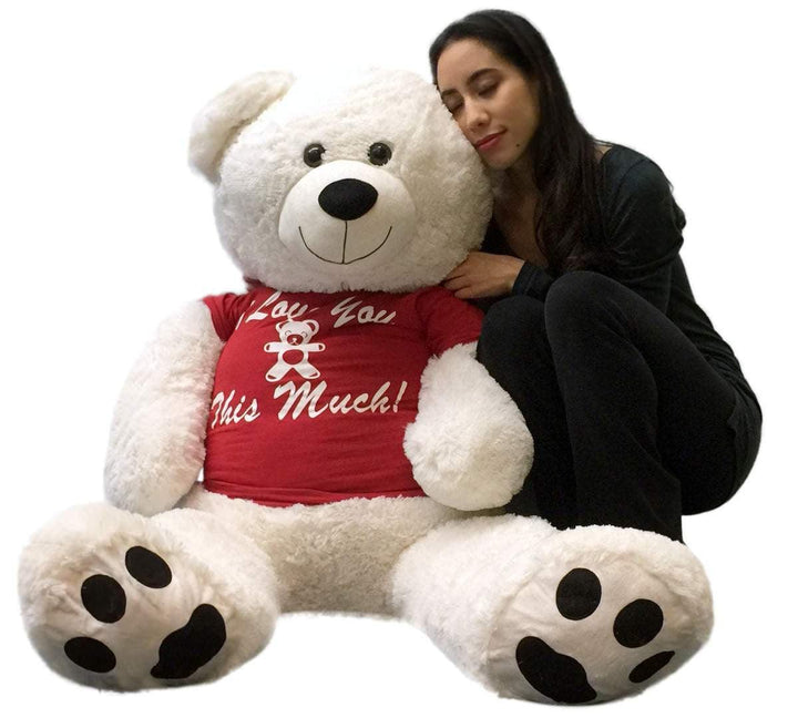 Giant Teddy Bear 52 Inch Soft White Wears Removable Tshirt I LOVE YOU - Brand My Case