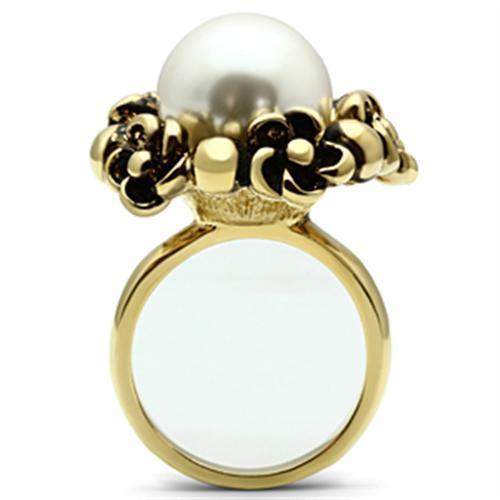 GL308 - IP Gold(Ion Plating) Brass Ring with Synthetic Pearl in White - Brand My Case