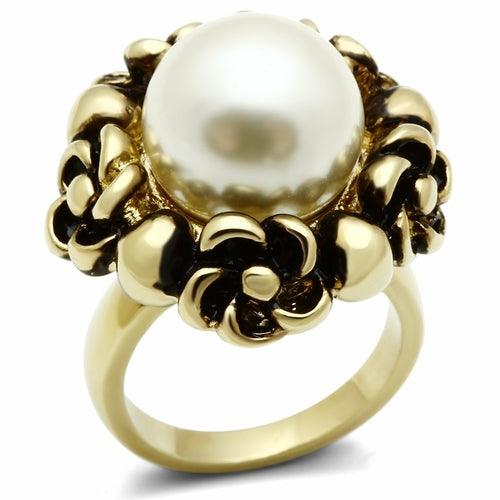 GL308 - IP Gold(Ion Plating) Brass Ring with Synthetic Pearl in White - Brand My Case