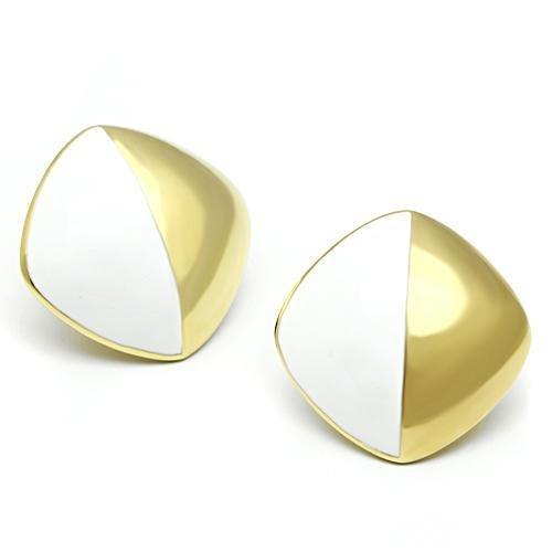 GL340 - IP Gold(Ion Plating) Brass Earrings with Epoxy in White - Brand My Case