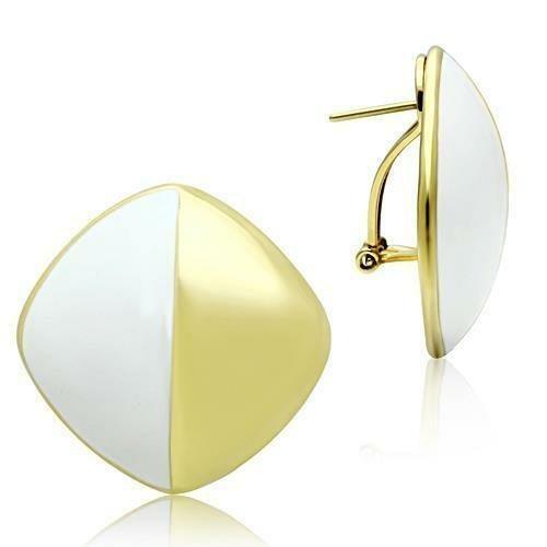 GL340 - IP Gold(Ion Plating) Brass Earrings with Epoxy in White - Brand My Case