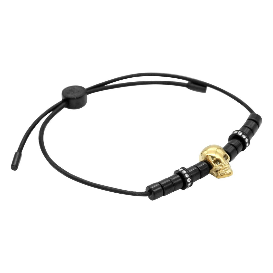 Gold plated skull black Pull Cord leather bracelet - Brand My Case