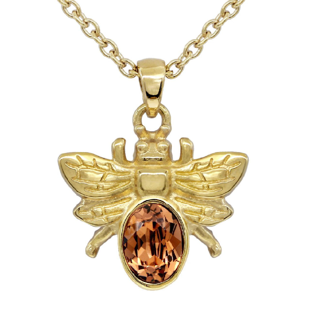 Golden Bee Necklace with Light Smoked Topaz Swarovski Crystal - Brand My Case