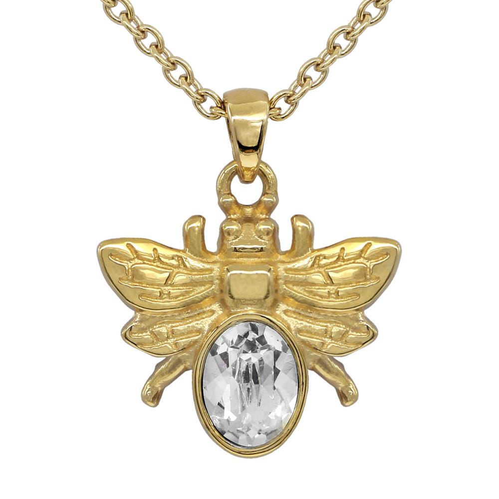 Golden Bee Necklace with White Swarovski Crystal - Brand My Case