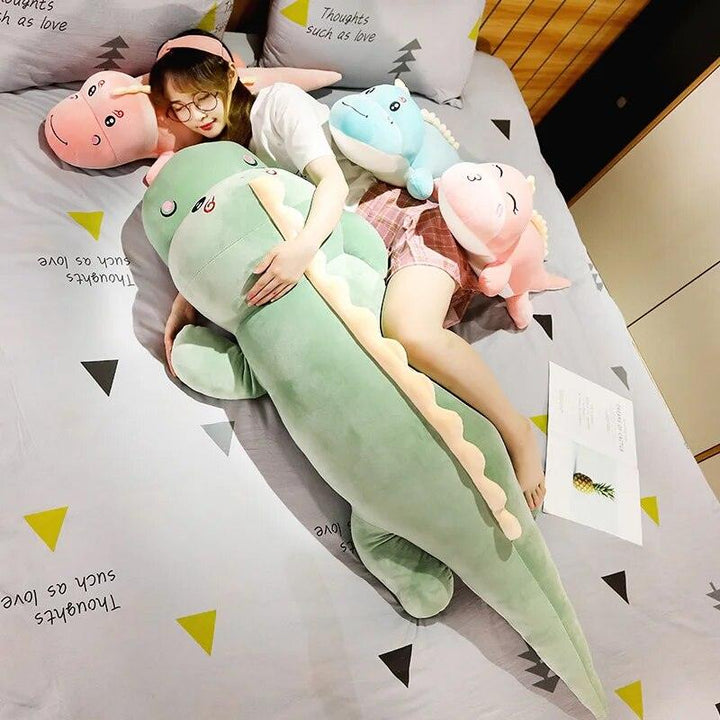 Green Dinosaur Smile Kiss Cute Dino Lying Animal Plush Toy Stuffed Soft Doll Pink Blue Girls Boys Gift 50/80/100/120cm - Brand My Case