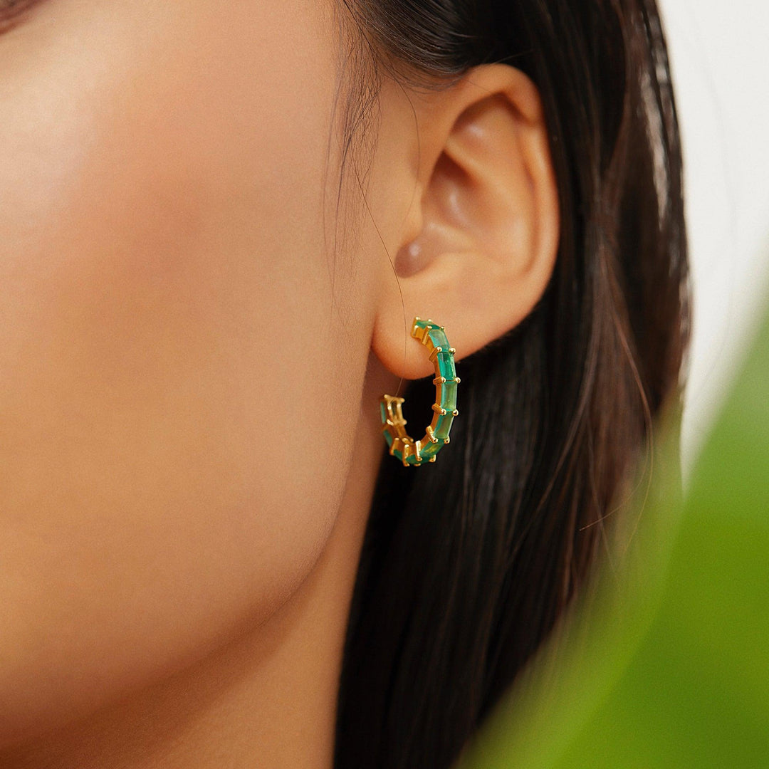Green Gemstone Earrings, Green Onyx Earrings, Stone Hoop Earrings - Brand My Case