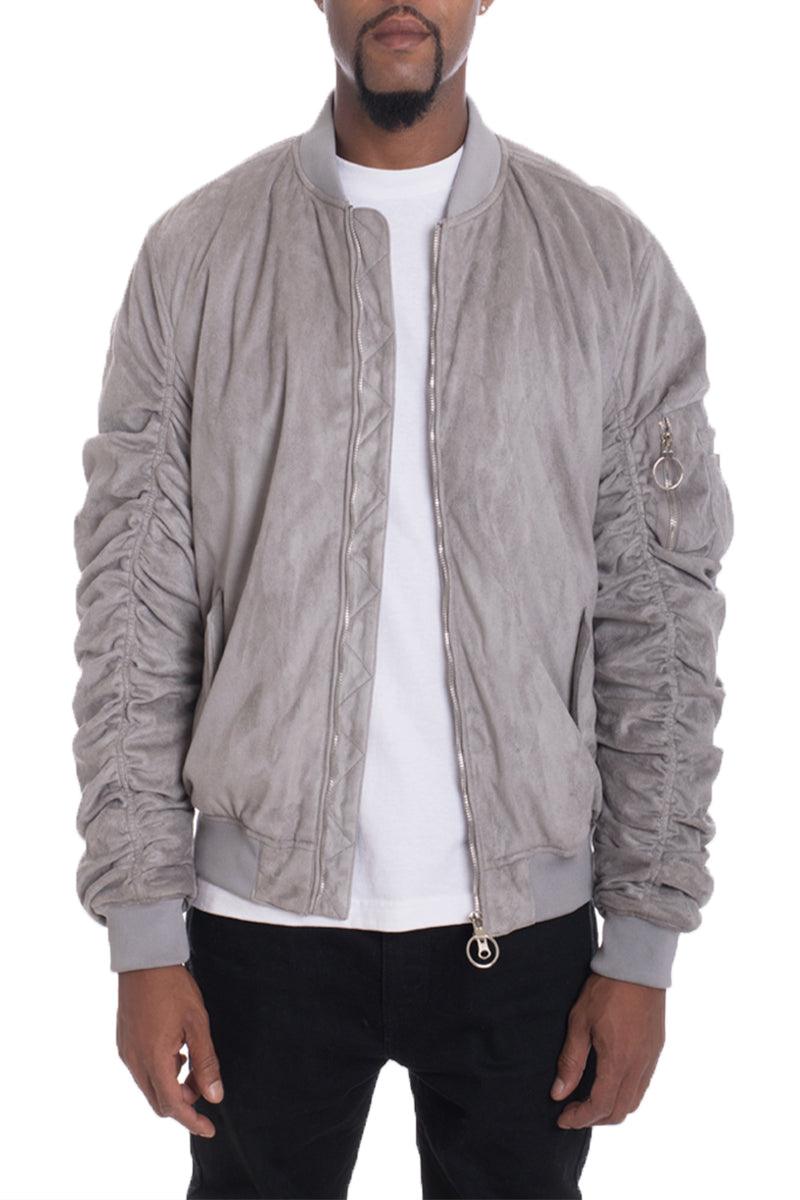 Grey Smoke Faux Suede Tagged Bomber - Brand My Case
