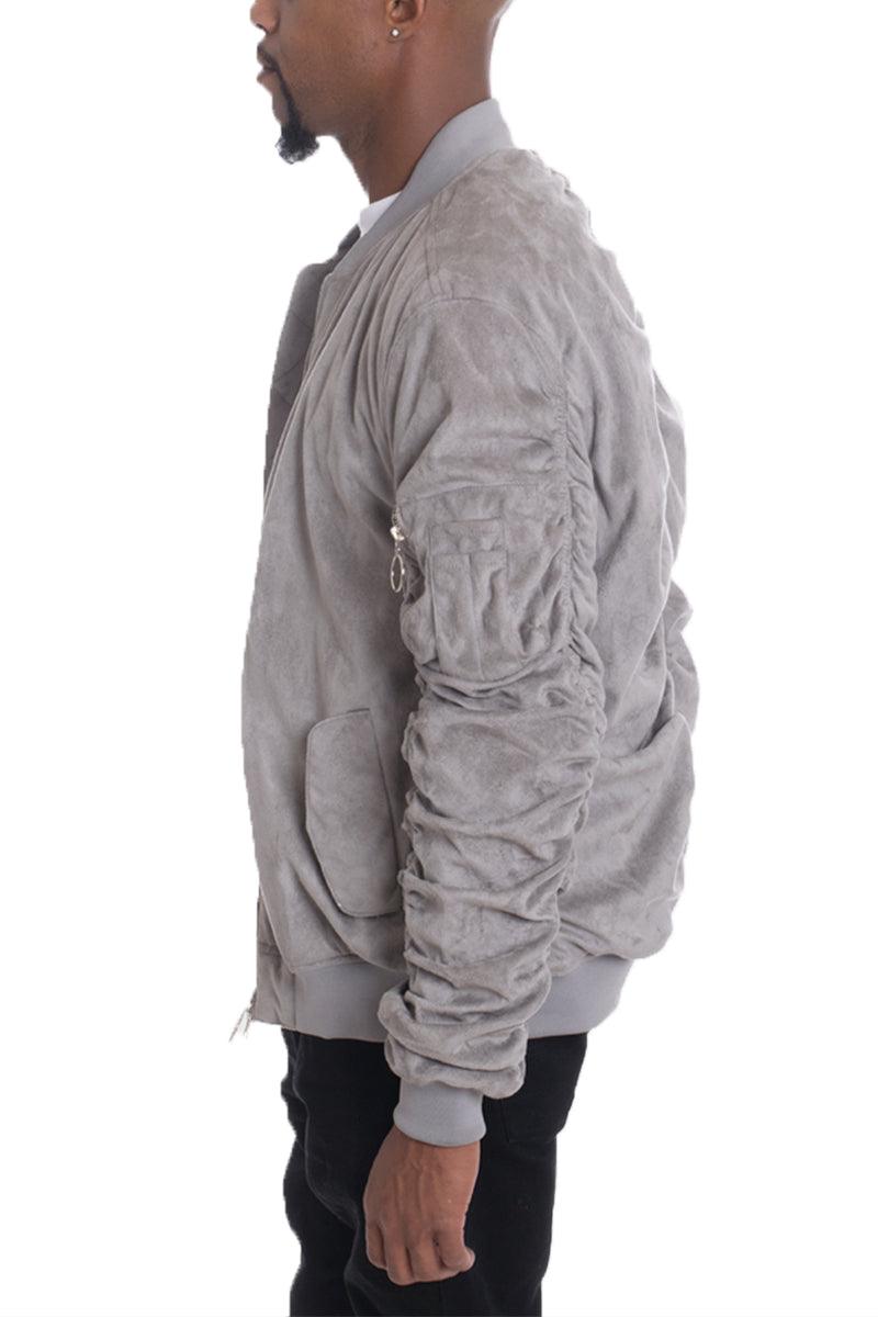 Grey Smoke Faux Suede Tagged Bomber - Brand My Case