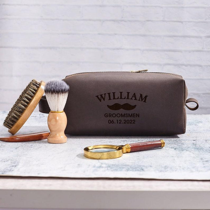 Groomsmen Proposal Gift, Mens Leather Toiletry Bag, Leather Dopp Kit - Brand My Case
