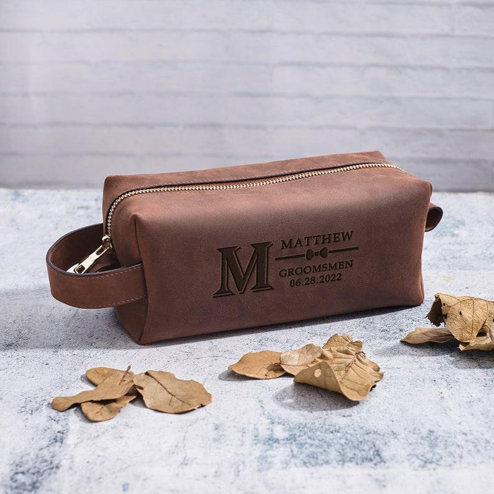 Groomsmen Proposal Gift, Mens Leather Toiletry Bag, Leather Dopp Kit - Brand My Case