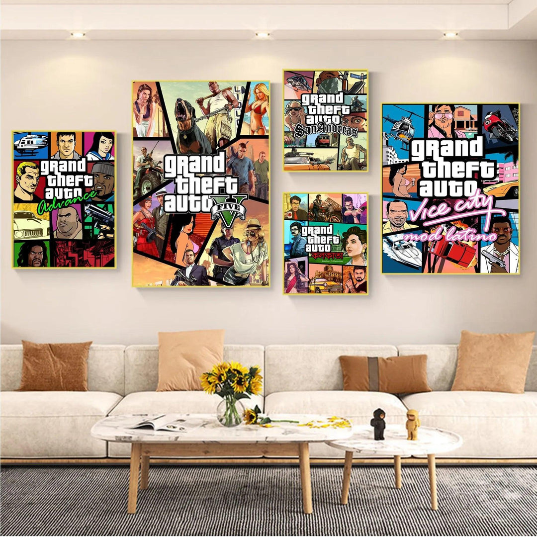 GTA 5 Retro Game Poster - Grand Theft Auto Wall Art - Living Room Decor - Brand My Case