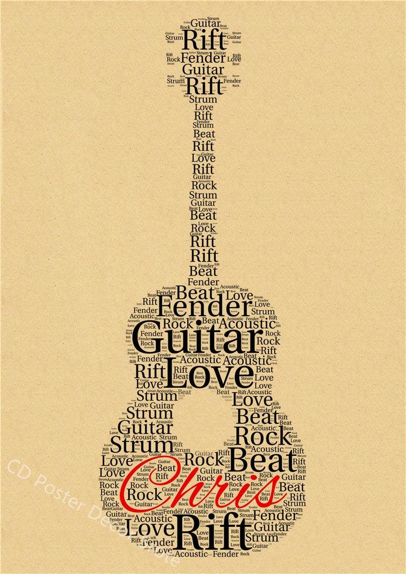 Guitar Collection Poster Prints Kraft Paper Posters DIY Vintage Home Room Bar Cafe Music Club Decor Aesthetic Art Wall Painting - Brand My Case