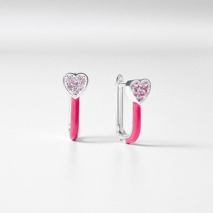 Heart Earrings, Pink Enamel Earrings, Dainty Hoops Huggies Earrings - Brand My Case