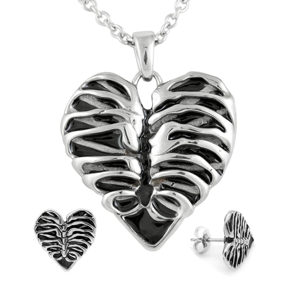 Heart Rib Cage Necklace & Earrings Set - Brand My Case