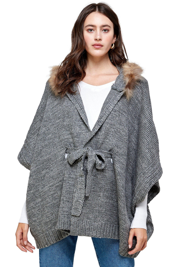 Hoodie Poncho Sweater Cardigan Fur Trim Top - Brand My Case