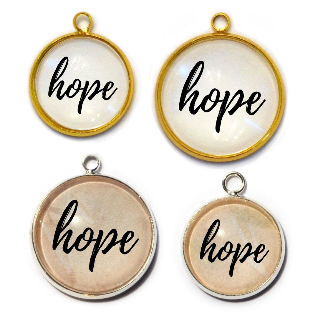 "Hope" Glass Charm for Jewelry Making, 16 or 20mm, Silver, Gold - Brand My Case