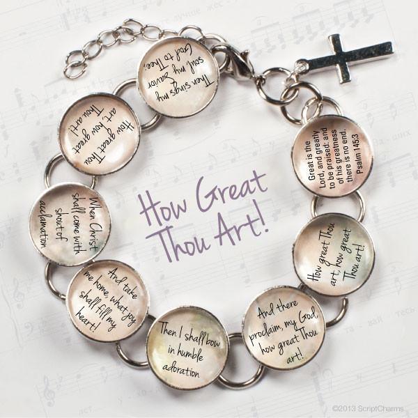 How Great Thou Art Hymn & Scripture Glass Charm Bracelet – Stainless - Brand My Case