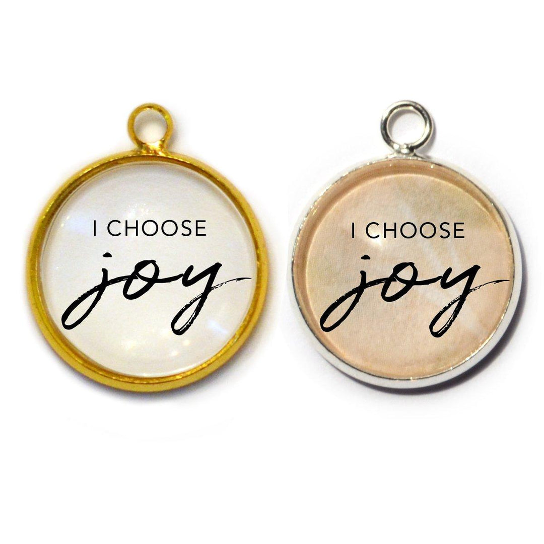 I Choose Joy – Glass Charm for Jewelry Making, 16 or 20mm, Silver, - Brand My Case