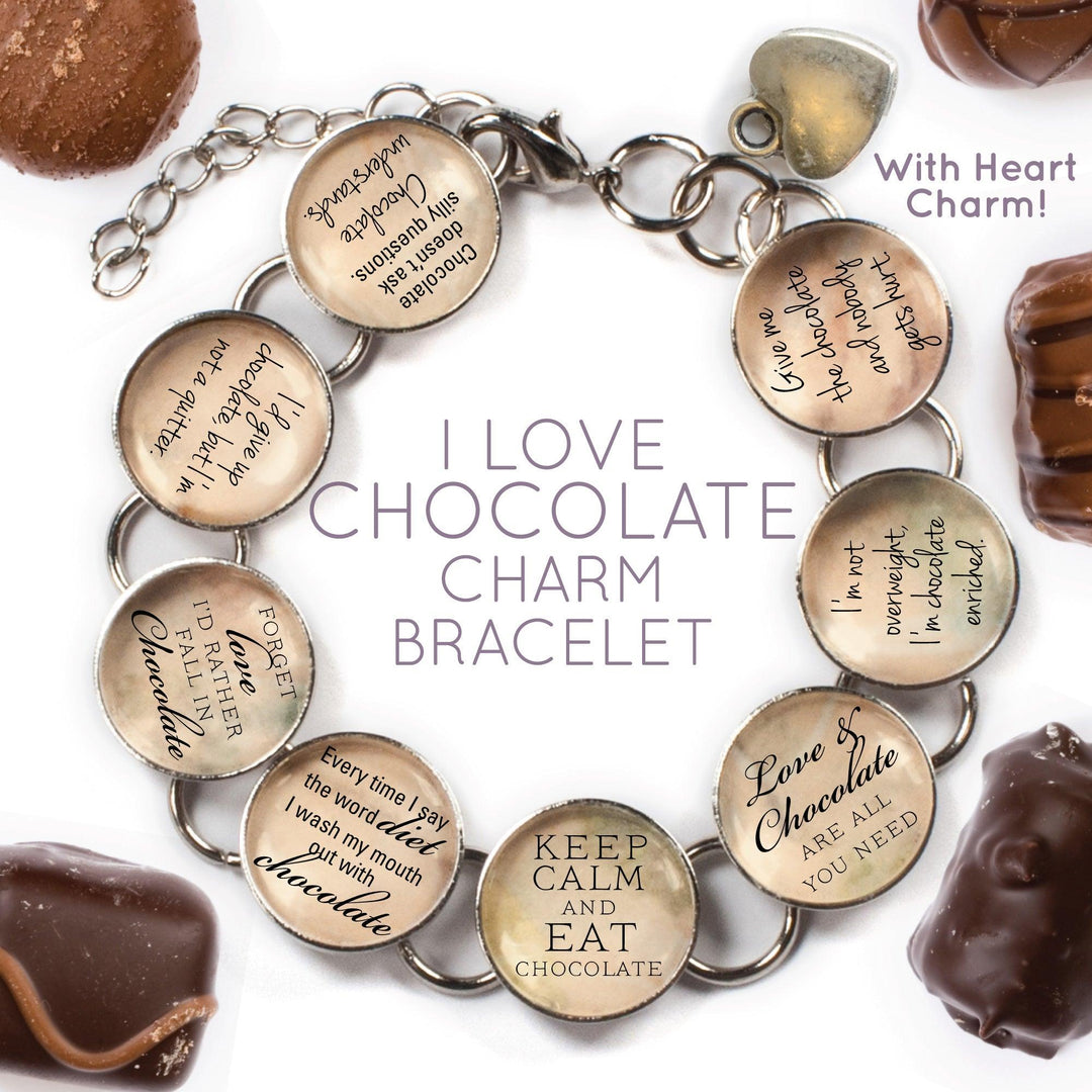 I Love Chocolate - Custom Glass Charm Bracelet with Heart Charm - Brand My Case