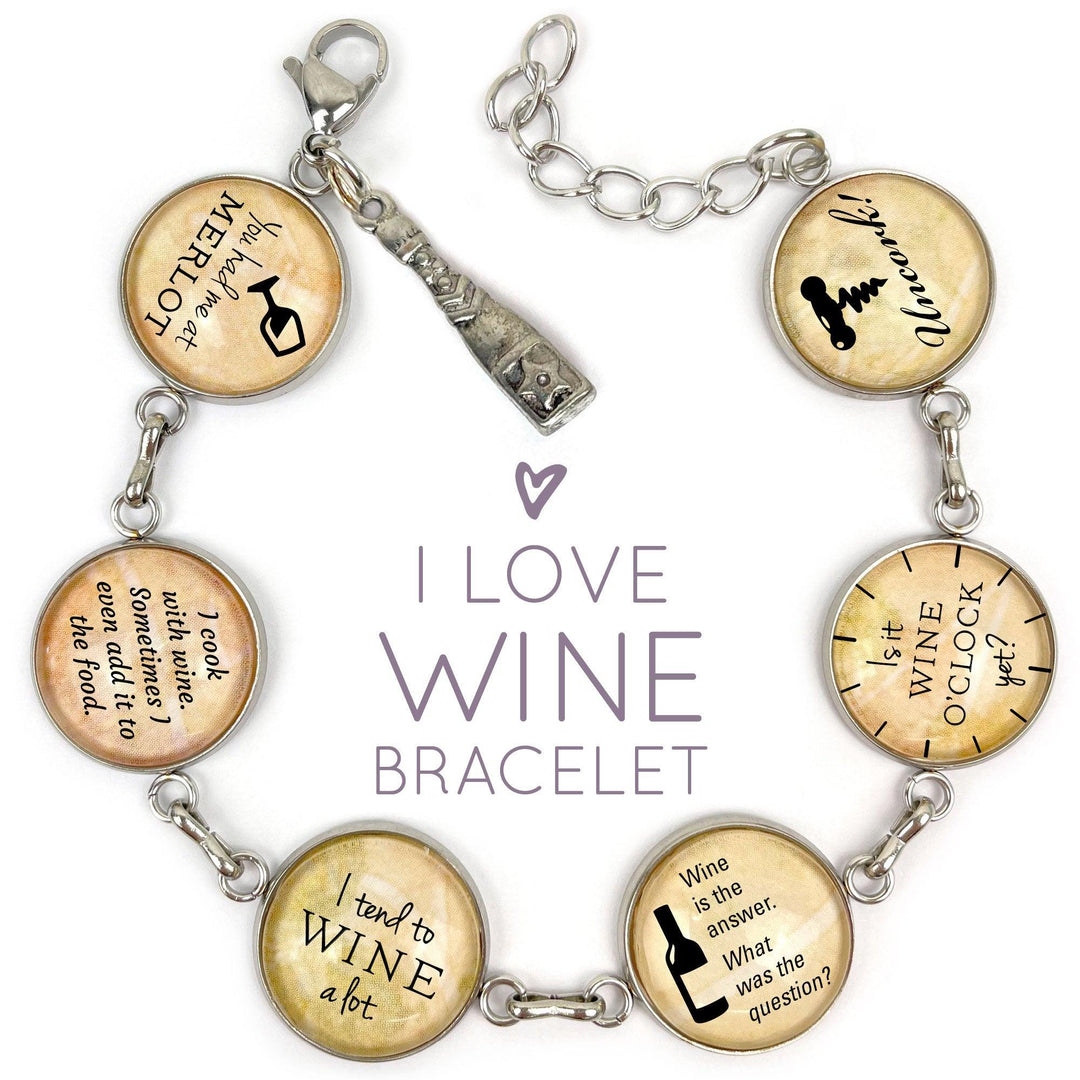 I Love of Wine - Glass Charm Stainless Steel Bracelet with Wine Bottle - Brand My Case