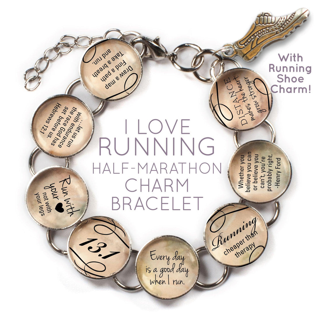 I Love Running - Custom Glass Charm Bracelet with Running Shoe Charm - Brand My Case