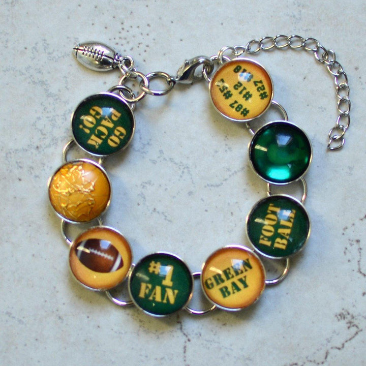 I Love the Green Bay Packers - Glass Charm Bracelet with Football - Brand My Case